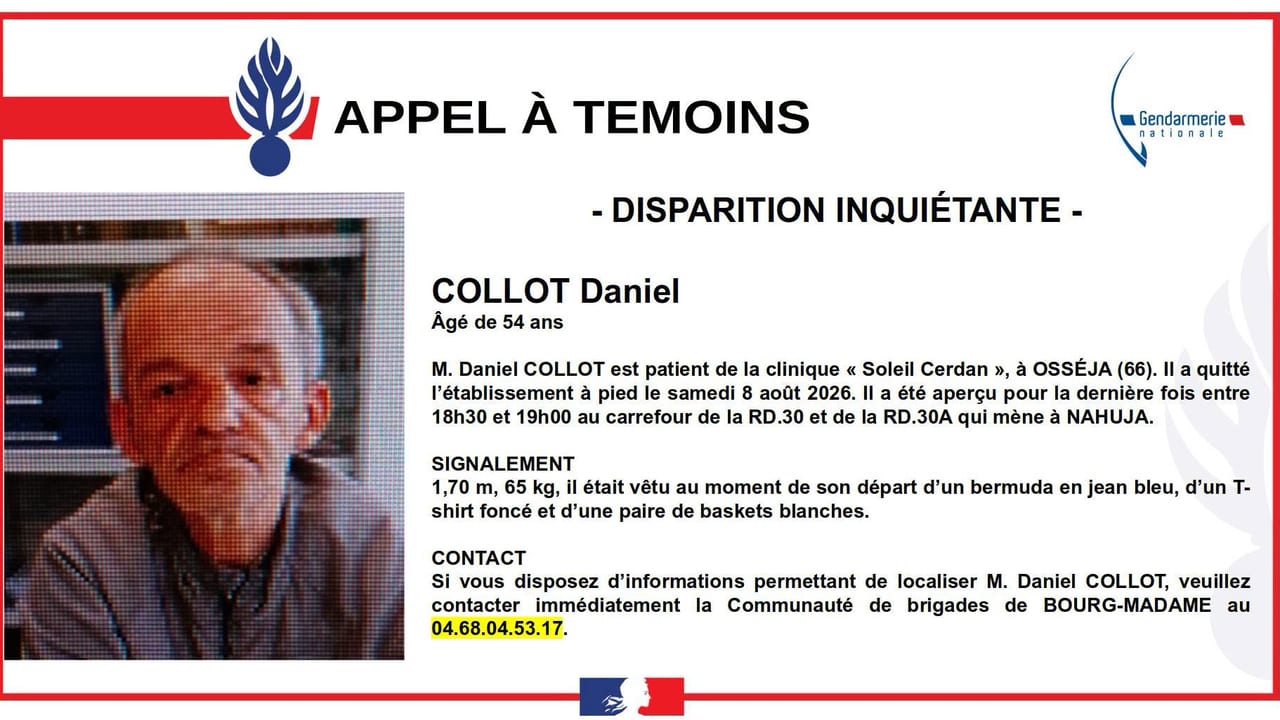 Gendarmerie des Pyrénées-Orientales - Disparition inquiétante de Daniel Collot