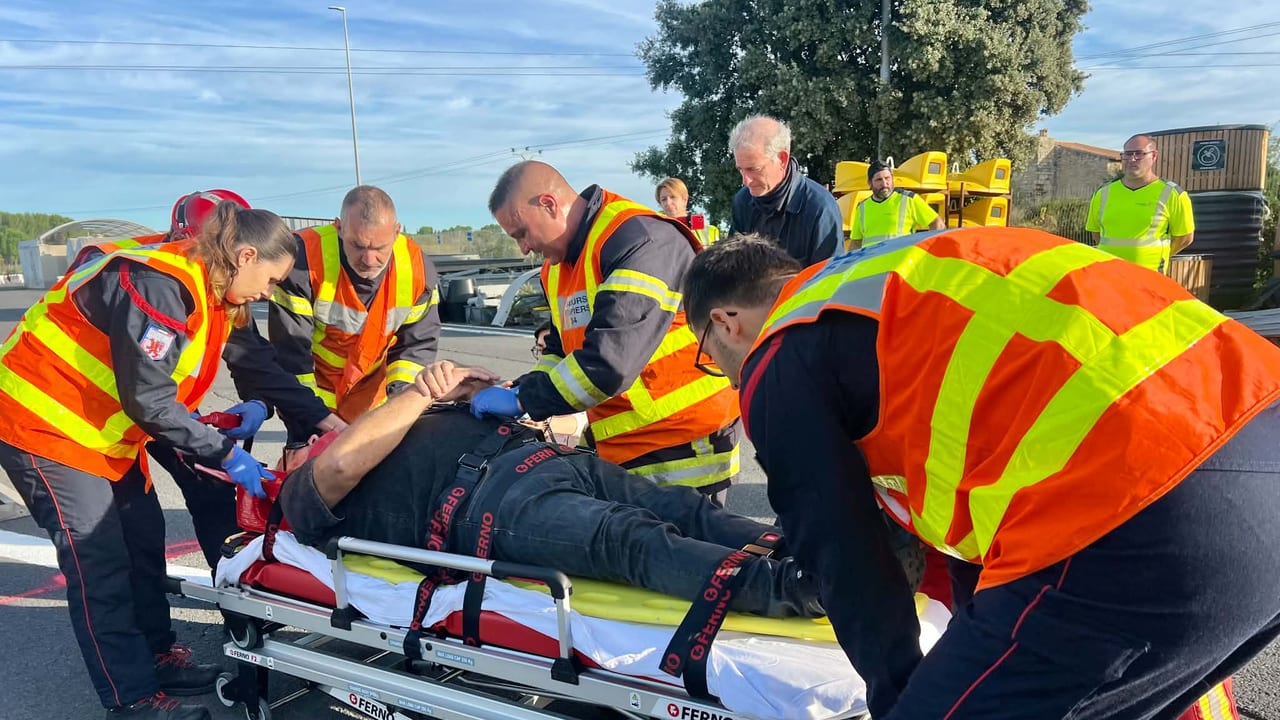 Simulation accident, Poussan, Vinci autoroutes, 14 octobre 2026. Photo Linda Mansouri