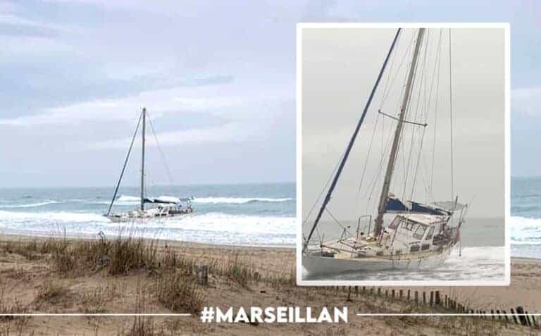 Un voilier échoué à Marseillan-plage ce matin -photo : ville de Marseillan