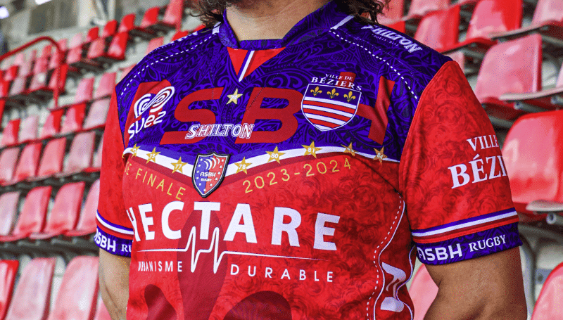 MAILLOT RUGBY ASBH BEZIERS porté n°20 LNF vintage Proact home shirt L EUR 119,90 - FR