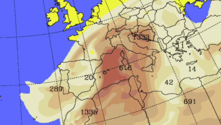 Pluies sableuses en France - photo carte SKIRON DUST FORECAST